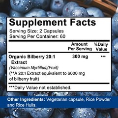 Bilberry Extract 6000 Mg 20:1 Concentrate 120 Capsules Per Bottle Supplement