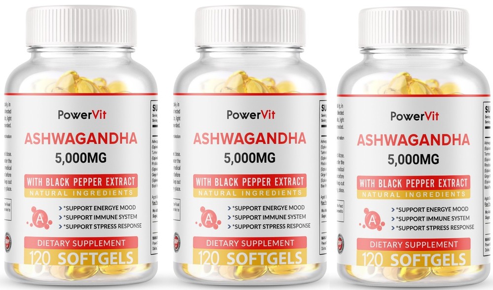 ASHWAGANDHA 5000MG 360 SOFTGELS – HIGH STRENGTH STRESS FATIGUE ANXIETY RELIEF