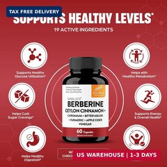 Sangluco Berberine Ceylon Cinnamon Chromium Turmeric Apple Cider Vinegar Bitter