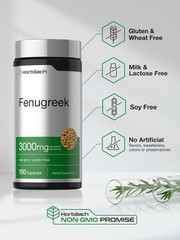 Horbäach Fenugreek Capsules | 150 Count | Non-GMO & 150 (Pack of 1)