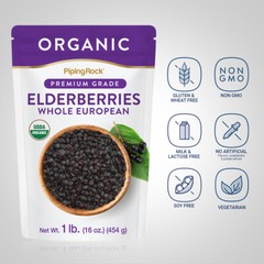 Elderberries Dried Organic | 1lb Bulk | European Whole Berries | by Piping Rock
