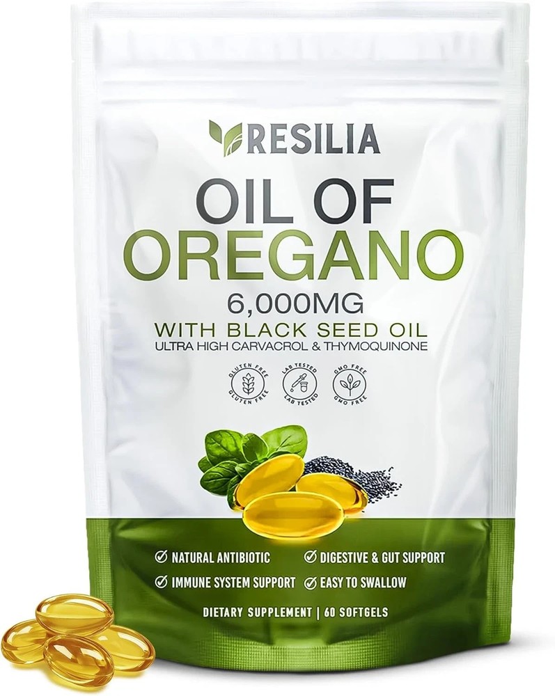 Resilia Softgels with Black Seed Oil 6000mg – Organic Oregano Oil Capsules fo…