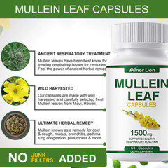 Mullein Leaf Capsules Support Lung Cleanse Respiratory Function 120 Capsules