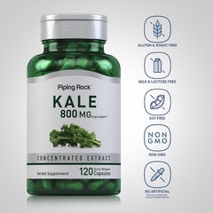 Kale Capsules 800mg | 120 Count | Non-GMO, Gluten Free | by Piping Rock