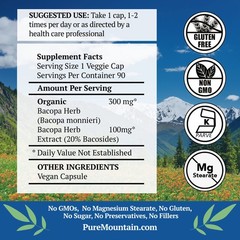 Pure Mountain Bacopa Monnieri Capsules – Organic Bacopa & Extract 20% Bacosides