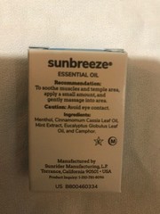 1 Sunrider Sunbreeze Aceite Esencial 5 ml Alivio del Dolor Músculo Dolor Mentol