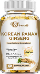 Korean Red Panax Ginseng – 120 Capsules – Extra Strength 1600mg Highest Potency