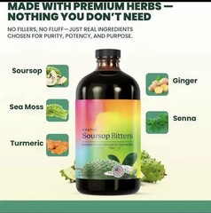 Exotic Soursop Bitters, 100% Pure Natural Organic Detox Herbs 16 oz