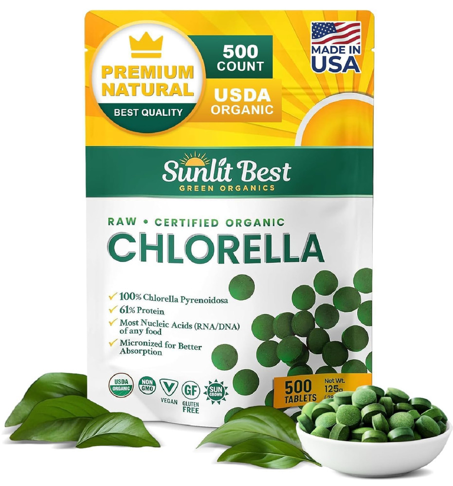 Sunlit Best USDA Organic Premium Chlorella Tablets 500 Tabs | 100% Pure Chlorell