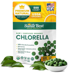 Sunlit Best USDA Organic Premium Chlorella Tablets 500 Tabs | 100% Pure Chlorell