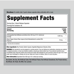 Ashwagandha Capsules 4500mg | 120 Count | With Black Pepper | by Piping Rock