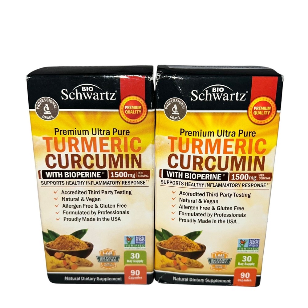 2x BioSchwartz Turmeric Curcumin 1500mg 90ct BB05/2027 High Absorption BioPerine