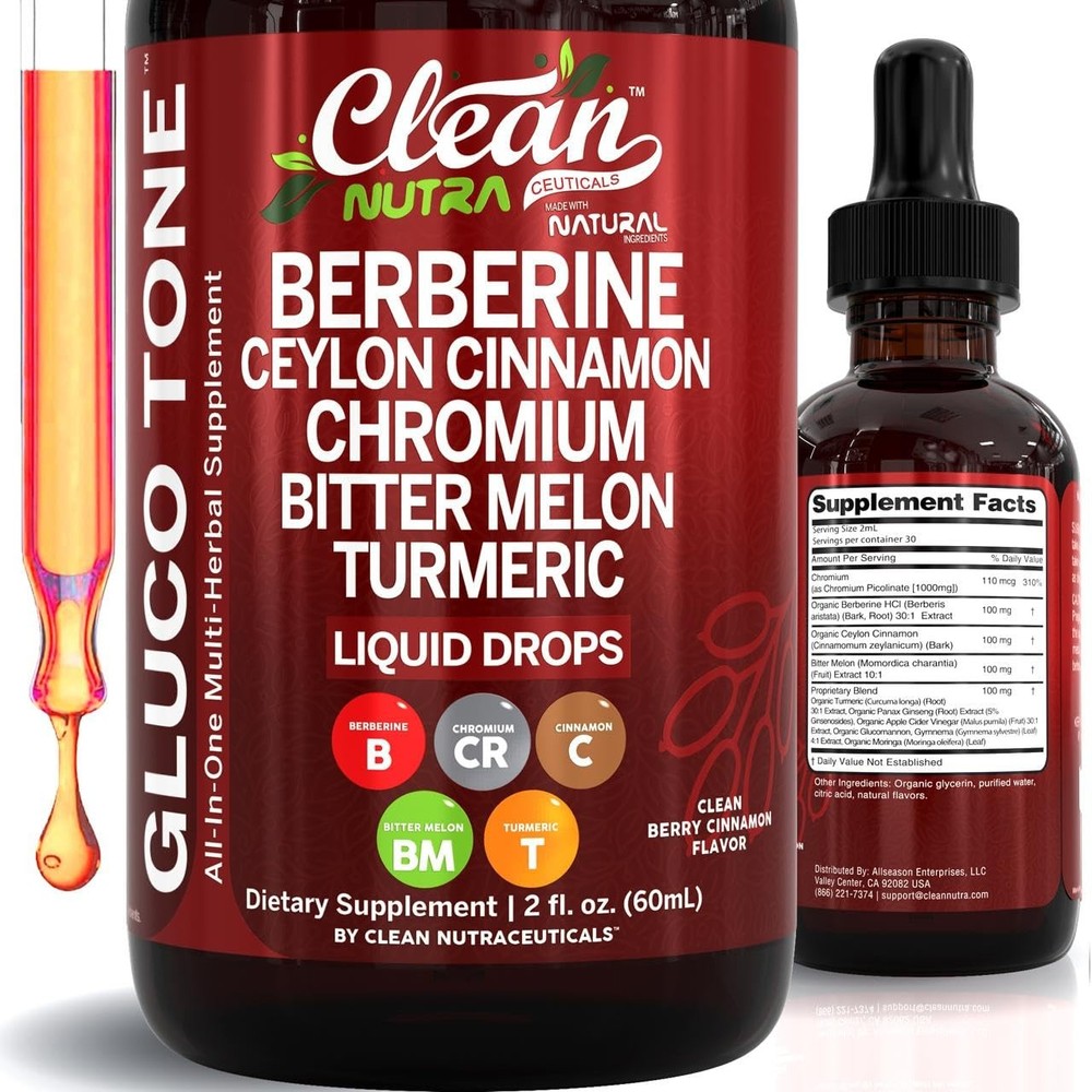 Berberine Ceylon Cinnamon Liquid Drops Bitter Melon Glucomannan Turmeric