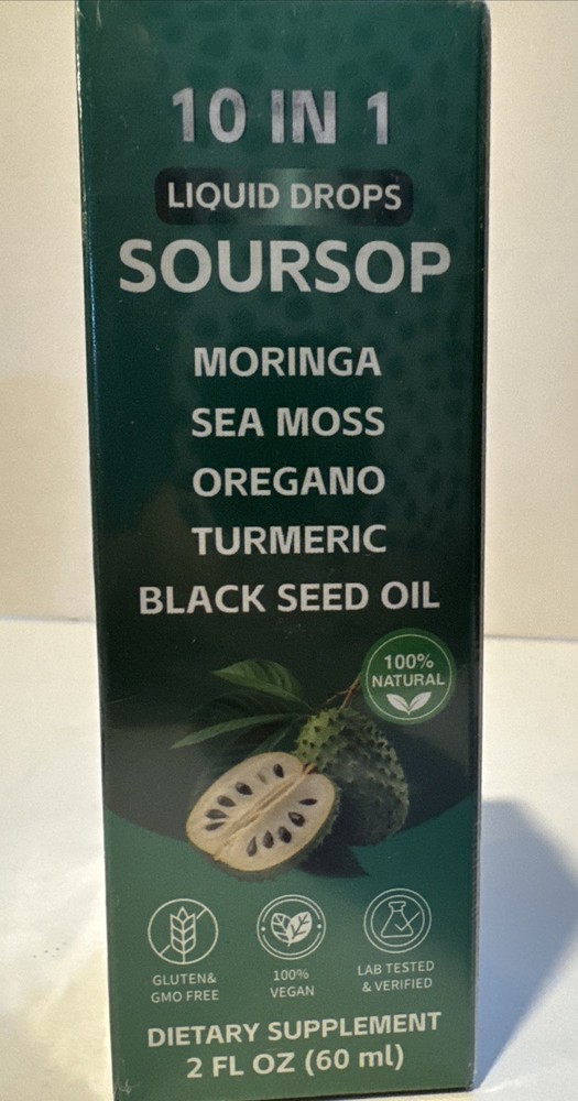 10 In 1 Soursop Liquid Drops, Moringa, Sea Moss, Black Seed Oil Supplement