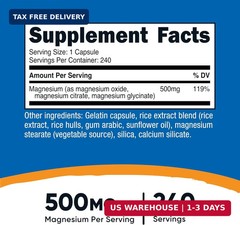 Magnesium Complex Extra Strength 500mg, 240 Capsules, Gluten Free | Ma