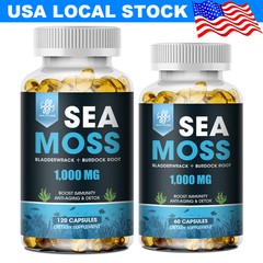 Organic Sea Moss 1000mg, Irish Moss, Bladderwrack Supplement 60/120 Capsules
