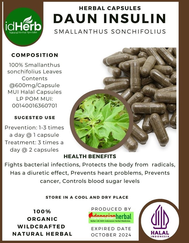 [idHerb] 100-500 CAPSULES Daun insulin Smallanthus sonchifolius WildCrafted