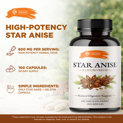 Star Anise Capsules 800mg Illicium Verum Digestive Support Herbal Supplement 100