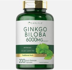 Ginkgo Biloba 6000mg | 200 Capsules | Non-GMO, Gluten Free | by Carlyle