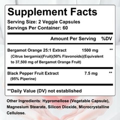 Citrus Bergamot 1500mg – 25:1 Extract, Organic Cholesterol Supplements