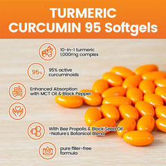 Curcumin 1000mg Soft Capsules 95% Curcuminoids 180 Count 90 Day Supply